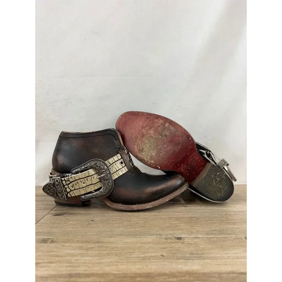 Old Gringo Women Brown Distressed Leather Studded Buckle Ankle Boots 4615 - Picture 7 of 10